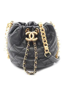 Chanel 2021 Mini Quilted Calfskin About Pearls Drawstring bucket bag 31857527