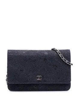 Chanel 2013-2014 Lace Overlay Goatskin Wallet On Chain crossbody bag 31859740