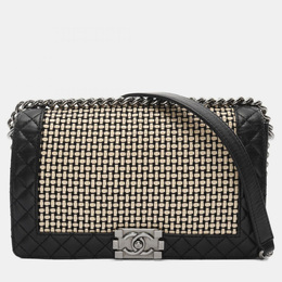 Chanel Boy Chanel Shoulder Bag Lambskin Leather Black And Beige 1204327