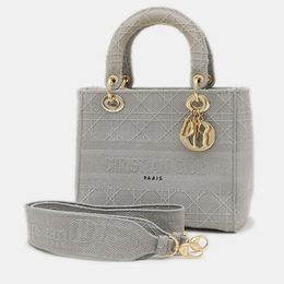 Christian Dior Dior Lady D-Lite Medium 2Way Bag Handbag Canvas Grey 1204342