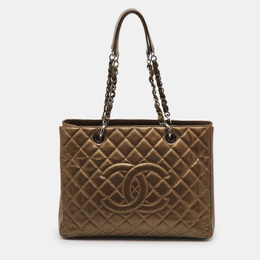 Chanel Metallic Bronze Quilted Caviar Leather Grand GST Shopping Tote 1204032
