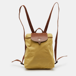Longchamp Beige/Brown Nylon and Leather Le Pliage Backpack 1204027