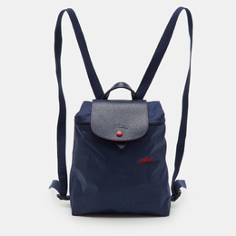 Longchamp Navy Blue Nylon and Leather Le Pliage Club Backpack 1204023