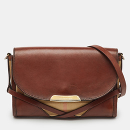 Burberry Brown/Beige Leather and Nova Check Canvas Abbott Crossbody Bag 1203992