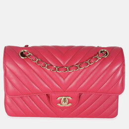 Chanel Dark Pink Chevron Lambskin Small Classic Double Flap Bag 1203911