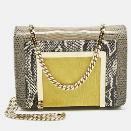 Jimmy Choo Grey/Yellow Croc and Lizard Alba Chain Shoulder Bag 1203862
