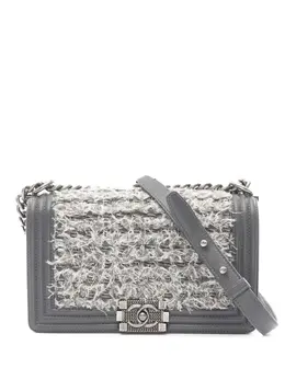Chanel 2016-2017 Old Medium Braided Tweed and Calfskin Boy Flap crossbody bag 31869612