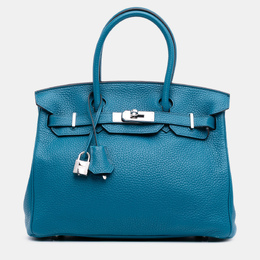 Hermes Birkin 30 Blue Togo Leather Shoulder Bag 1204751