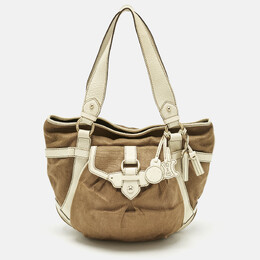 Celine Brown/Light Cream Canvas and Leather Boogie Hobo 1204806
