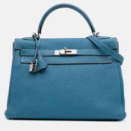 Hermes 32 Kelly II Blue Togo Leather Shoulder Bag 1204759