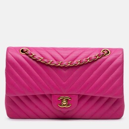 Chanel Classic Double Flap Medium Pink Chevron Lambskin Shoulder Bag 1204784