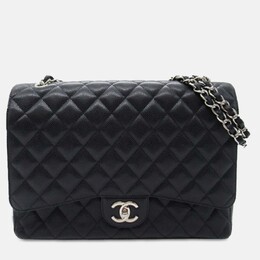 Chanel Classic Maxi Black Caviar Leather Double Flap Bag 1204767