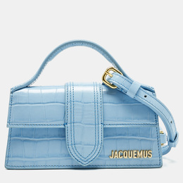 Jacquemus Light Blue Croc Embossed Leather Mini Le Bambino Top Handle Bag. 1204566