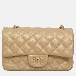 Chanel Rectangle Flap Mini Iridescent Gold Caviar Classic Bag 1204488