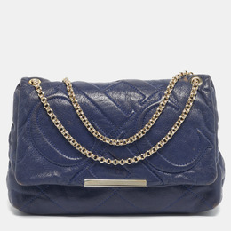 Carolina Herrera Navy Blue Embossed Leather Metal Flap Chain Shoulder Bag 1204371