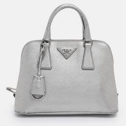 Prada Silver Saffiano Lux Leather Small Promenade Satchel 1204380