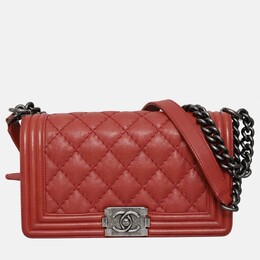 Chanel Boy Old Medium Wild Stitch Red Calfskin Leather Shoulder Bag 1204399