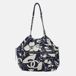 Chanel 2021 Coco Beach Blue/White Canvas Tote Bag 1204398