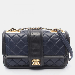 Chanel Matelassé Navy/Black Lambskin Leather Shoulder Bag 1204305