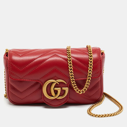 Gucci Red Matelassé Leather Super Mini GG Marmont Shoulder Bag 1203977