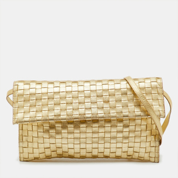Bottega Veneta Gold Intrecciato Leather Flap Crossbody Bag 1204178