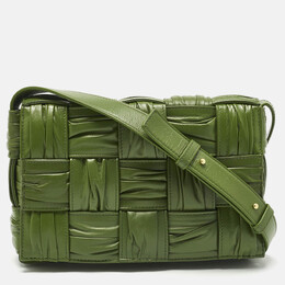Bottega Veneta Green Plisse Intreccio Leather Cassette Shoulder Bag 1203982