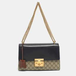 Gucci Black/Beige GG Supreme Canvas and Leather Medium Padlock Shoulder Bag 1204228