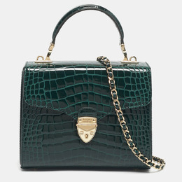 Aspinal of London Green Croc Embossed Patent Leather Small Mayfair Top Handle Bag 1204219