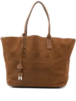 Hogan medium Script embossed-logo suede tote bag 31754376