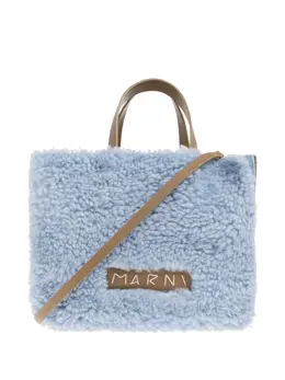 Сумка-шоппер с отделкой из овчины Marni, синий 31577937 | синий