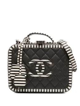 Chanel 2019 Small Caviar Striped CC Filigree Case vanity bag 31885529