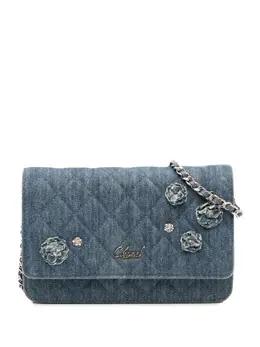 Chanel 2019 Quilted Denim Camellia Wallet On Chain Denim crossbody bag 31885906