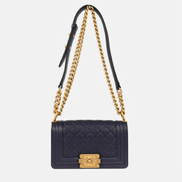 Chanel Boy Small Navy Leather Calfskin Chain Shoulder Bag 1205230