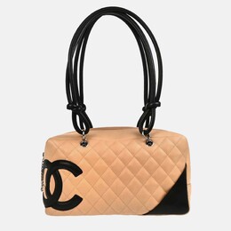 Chanel Cambon Ligne Beige Black Calfskin Bowling Bag 1205211