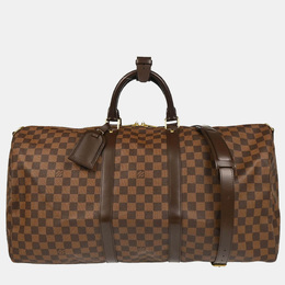 Louis Vuitton Keepall Bandouliere 55 Damier Ebene Canvas Duffle Bag 1205191