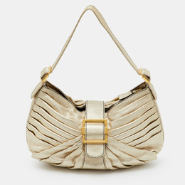 Valentino Garavani Metallic Gold Leather Pleated Shoulder Bag 1204995