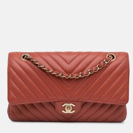Chanel Classic Double Flap Medium Orange Chevron Lambskin Shoulder Bag 1204799