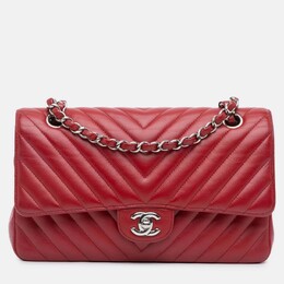 Chanel Classic Double Flap Medium Red Chevron Caviar Shoulder Bag 1204800
