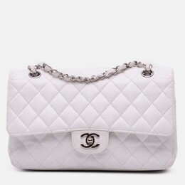 Chanel Classic Double Flap Medium White Caviar Shoulder Bag 1204777