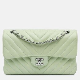 Chanel Classic Double Flap Small Green Chevron Lambskin Shoulder Bag 1204773