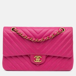 Chanel Classic Double Flap Medium Pink Chevron Lambskin Shoulder Bag 1204797