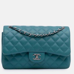 Chanel Classic Double Flap Jumbo Blue Lambskin Shoulder Bag 1204776