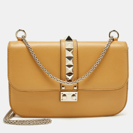Valentino Dark Yellow Leather Large Glam Lock Flap Bag 1204601