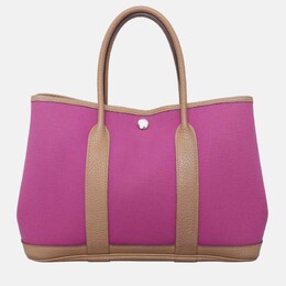 Hermes Garden Party 30 Rose Pourpre/Biscuit Canvas Leather Tote 1204459