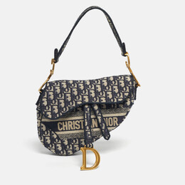Christian Dior Navy Blue Oblique Canvas and Leather Saddle Bag 1202256
