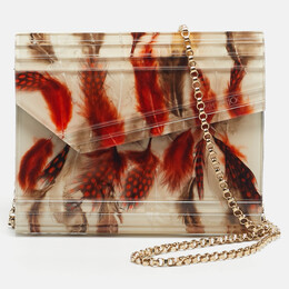 Jimmy Choo Clear/Multicolor Feather Print Acrylic Candy Chain Clutch 1204632