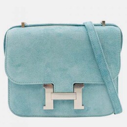 Hermes Doblis Constance 18 Bleu Atoll Suede Shoulder Bag PHW 1204469