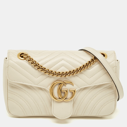 Gucci Off White Matelassé Leather Medium GG Marmont Shoulder Bag 1202632