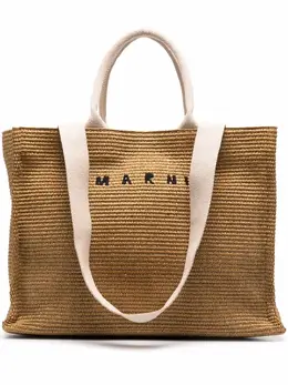 Плетеная сумка-тоут с логотипом Marni, коричневый 18126722 | коричневый