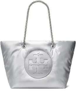 Сумка-тоут Ella Chain Soft с эффектом металлик Tory Burch, серебяный 22015977 | серебристый